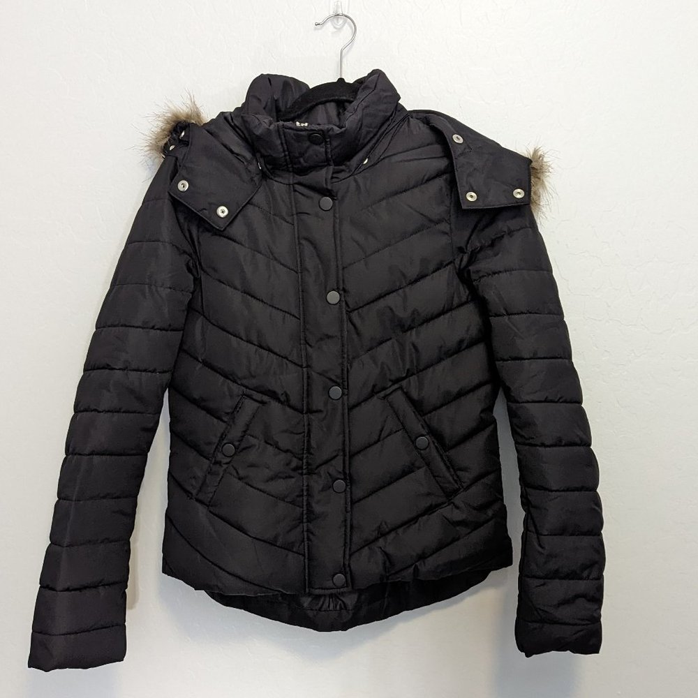H&M Women's Puffer Jacket w/ Removable Faux Fur Hood - Size 8